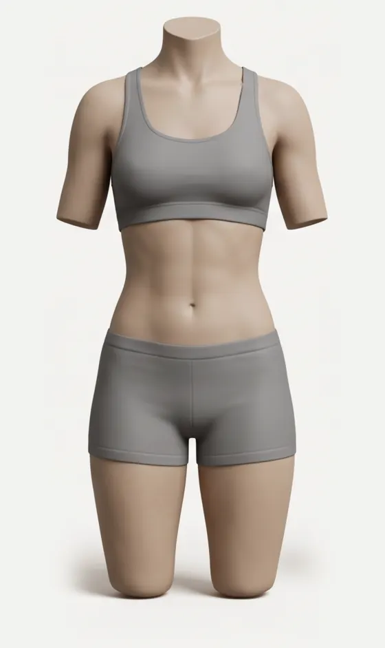 Clay illustration of a woman's torso at about 20 to 22 percent body fat: a flat stomach with a center line and a defined waist