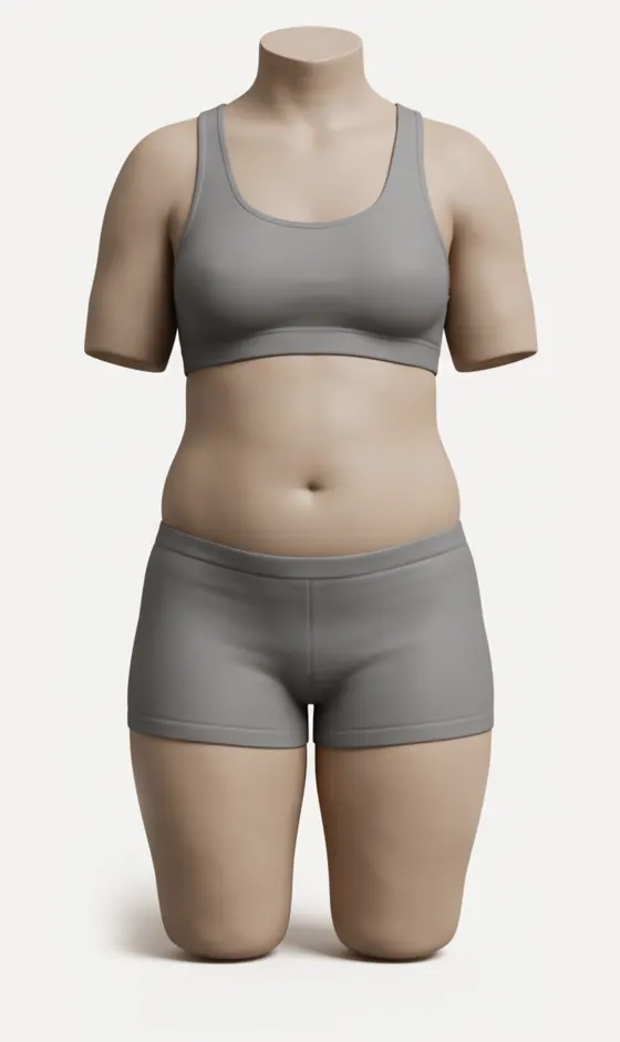 Clay illustration of a woman's torso at 35 percent body fat or more: a straighter waist, rounded stomach and fuller hips and arms